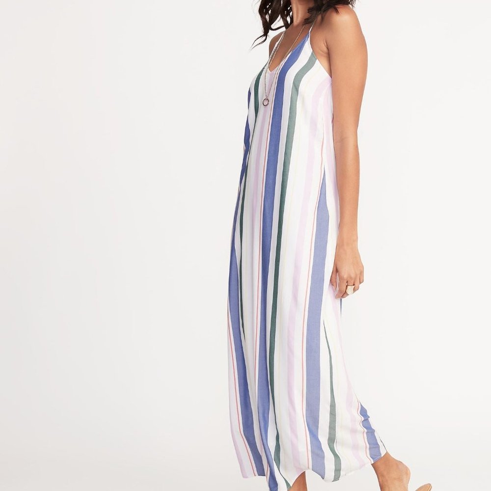 Old Navy Sleeveless V-Neck Multi-Stripe Maxi Dress